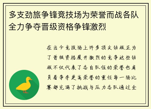 多支劲旅争锋竞技场为荣誉而战各队全力争夺晋级资格争锋激烈