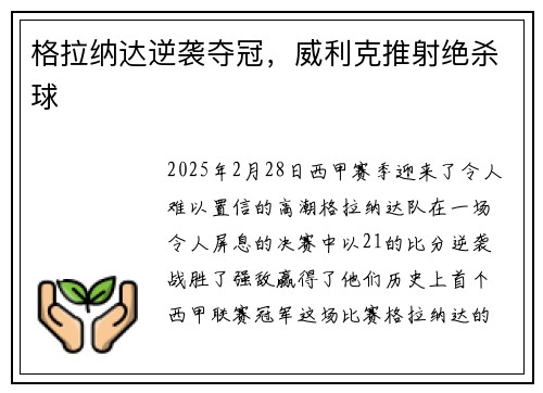 格拉纳达逆袭夺冠，威利克推射绝杀球