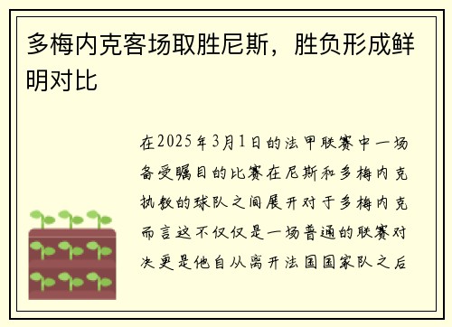 多梅内克客场取胜尼斯，胜负形成鲜明对比