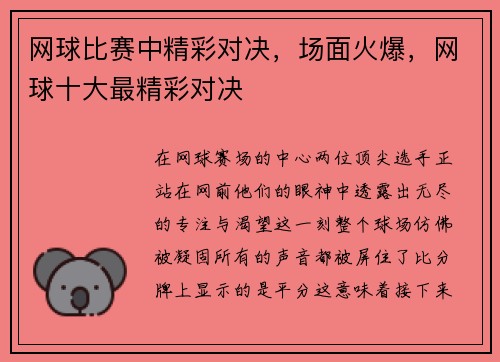 网球比赛中精彩对决，场面火爆，网球十大最精彩对决
